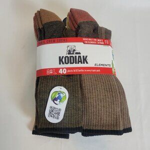 Kodiak Trail Crew Socks Mens Size 7-12 Elements 6 Pair Pack Brown Outdoor Hiking